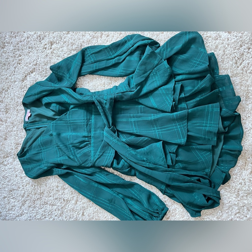 Green Pink Lily long sleeve romper dress